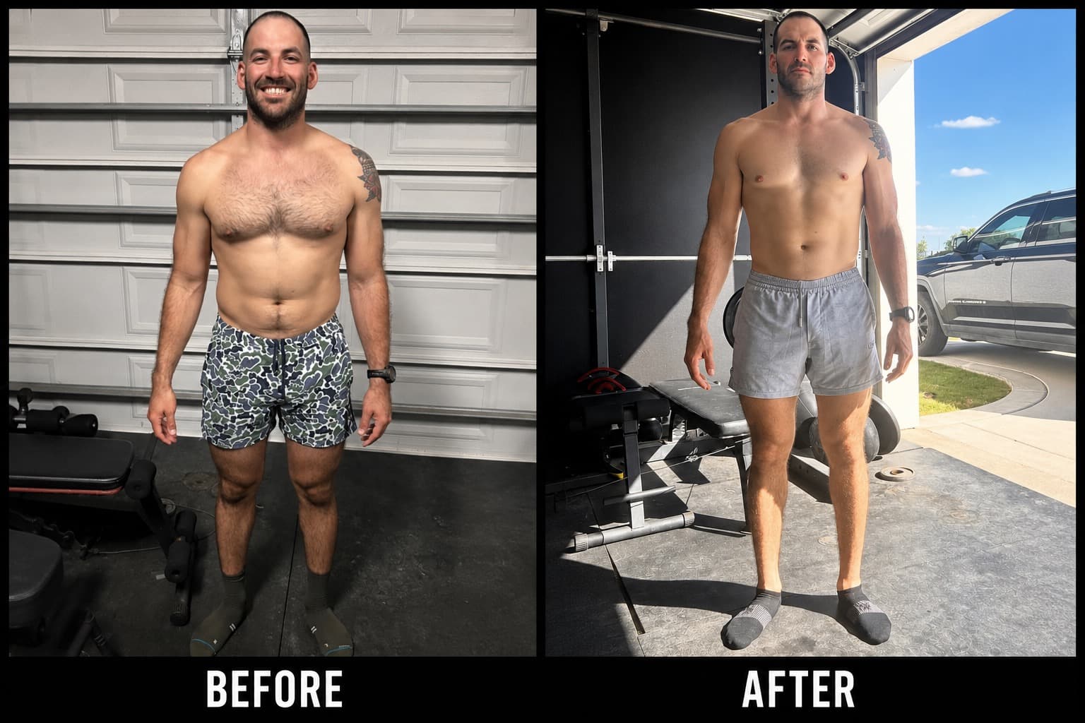Before and after weight-loss transformation — Us To You Mobile Health patient